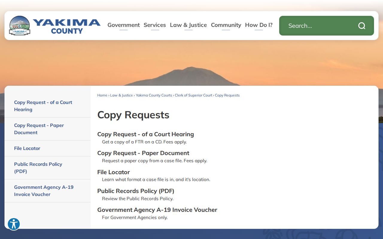 Yakima County Superior Court copy request options