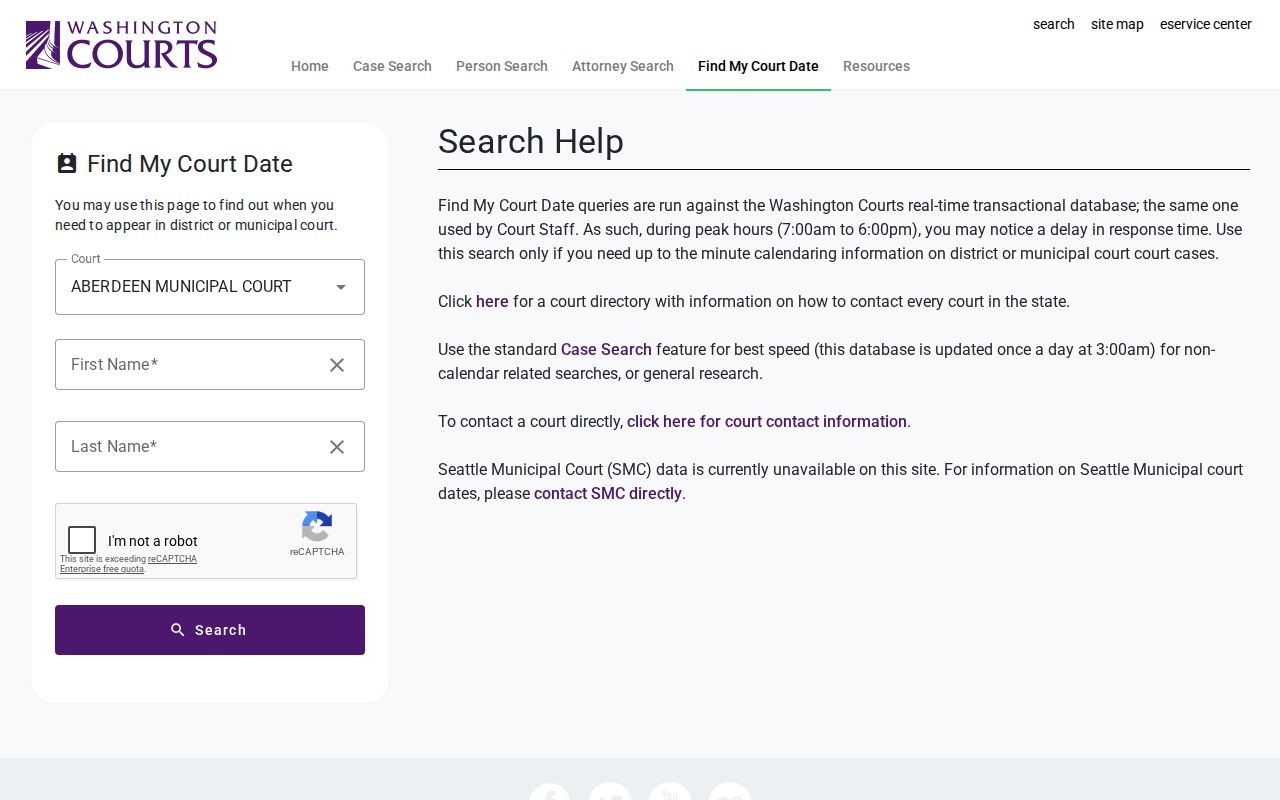 Yakima County court date search form