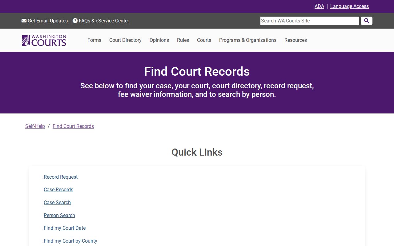 Washington Courts case search information used for Yakima County dockets
