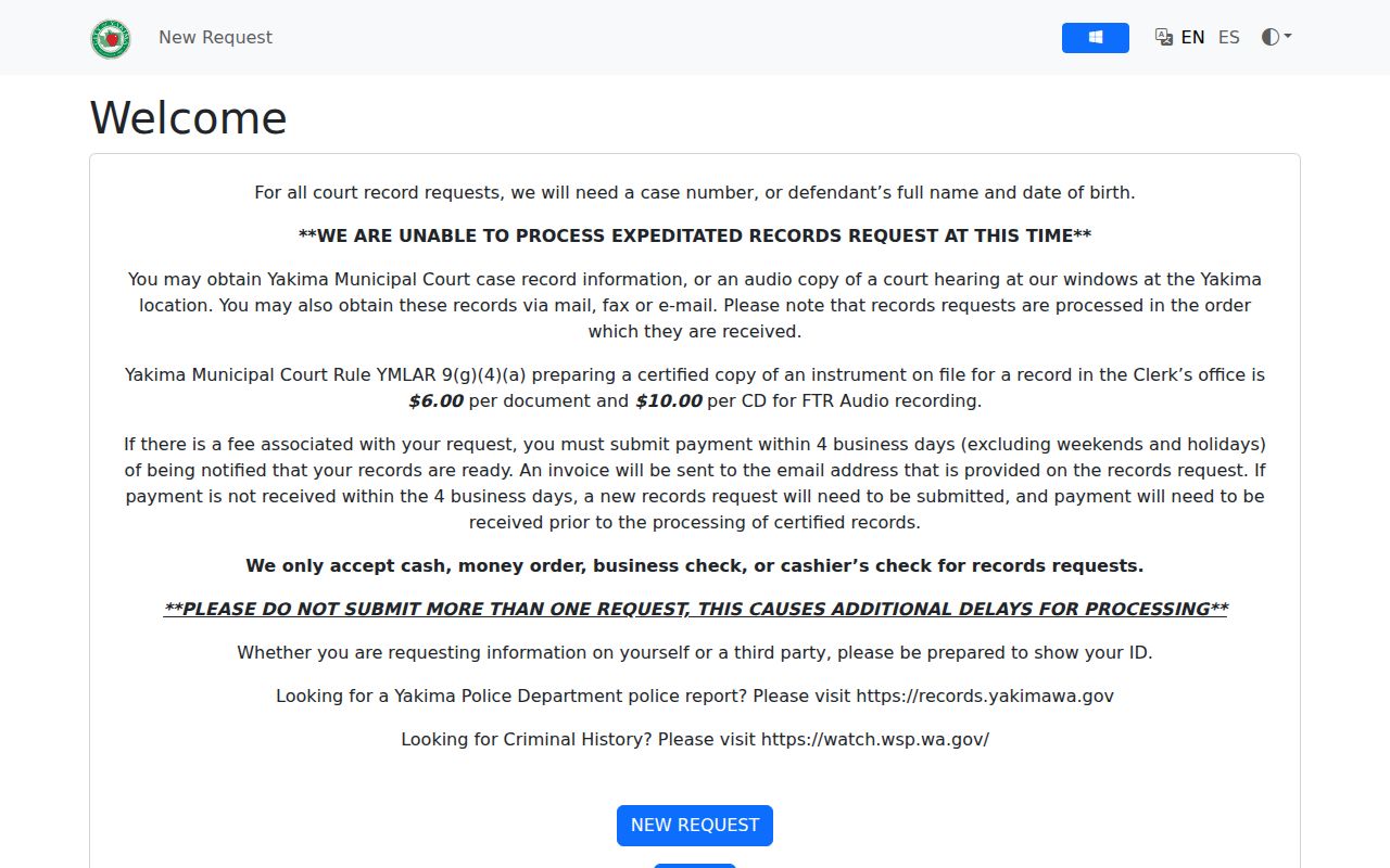 Yakima Municipal Court online records portal