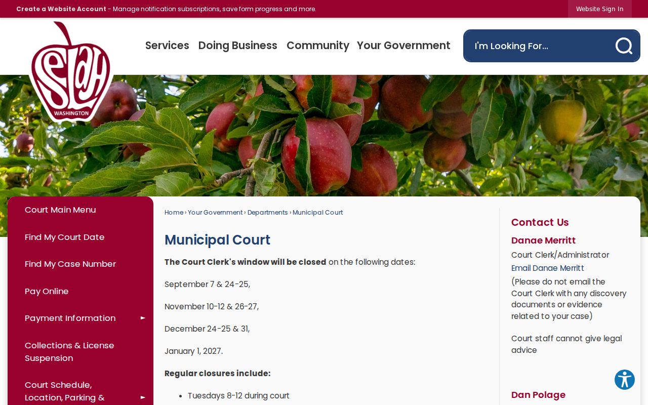 Official Selah Municipal Court page with local record routes
