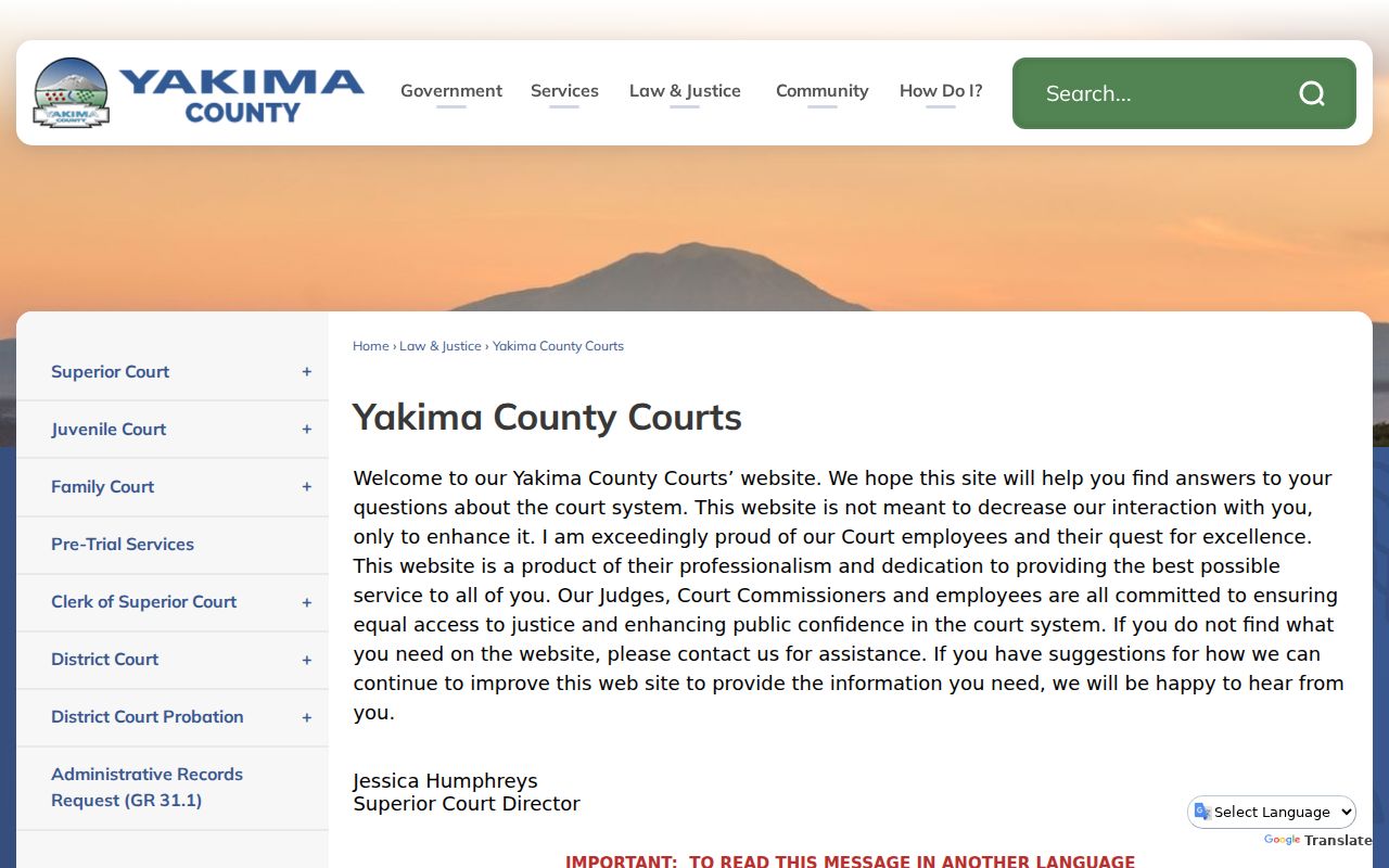 Official Yakima County Courts page for local docket routing