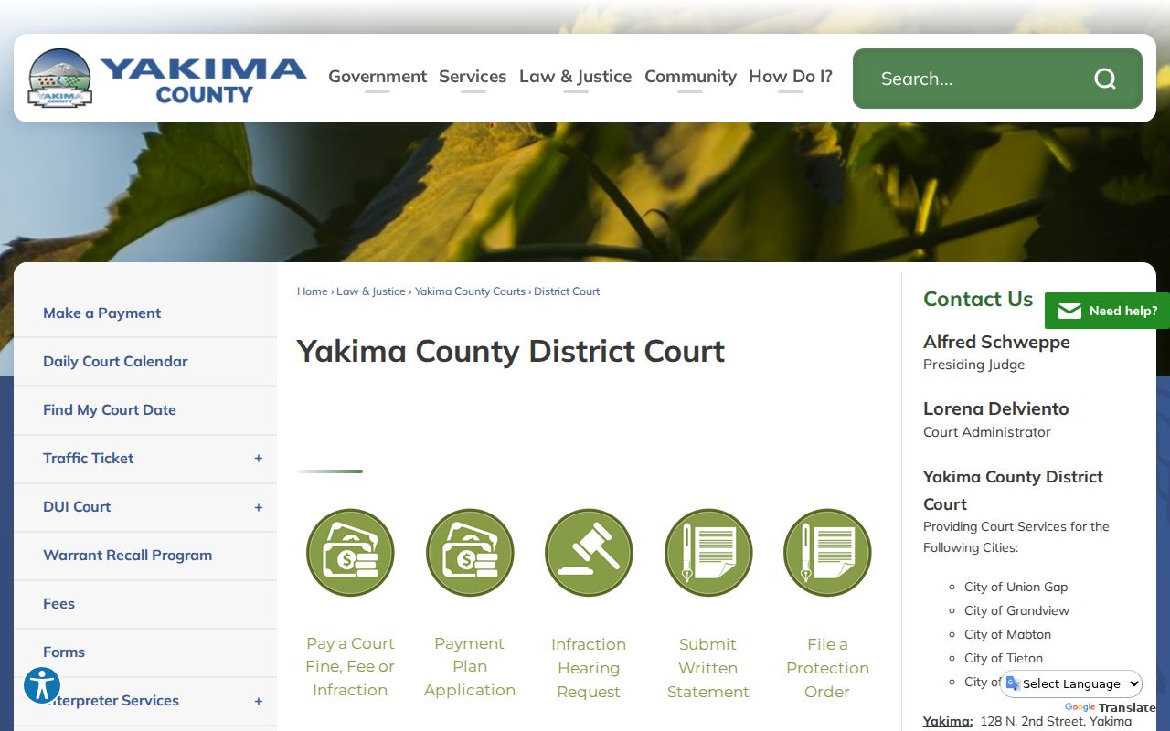 Grandview court docket Yakima County District Court branch page